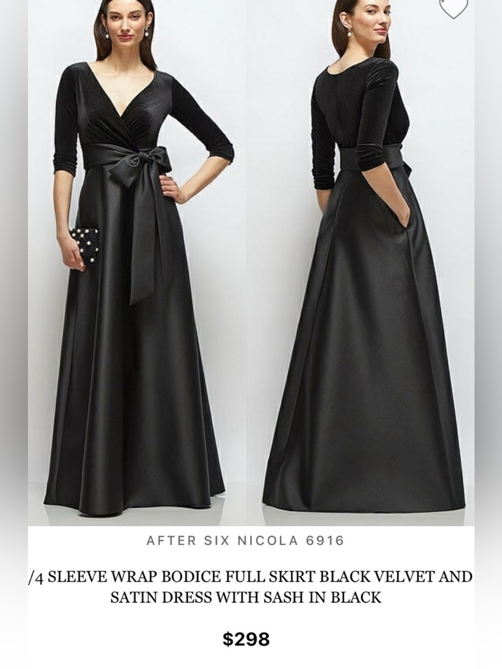 After Six Black Satin and Velvet A-Line Maxi Skirt with Sash